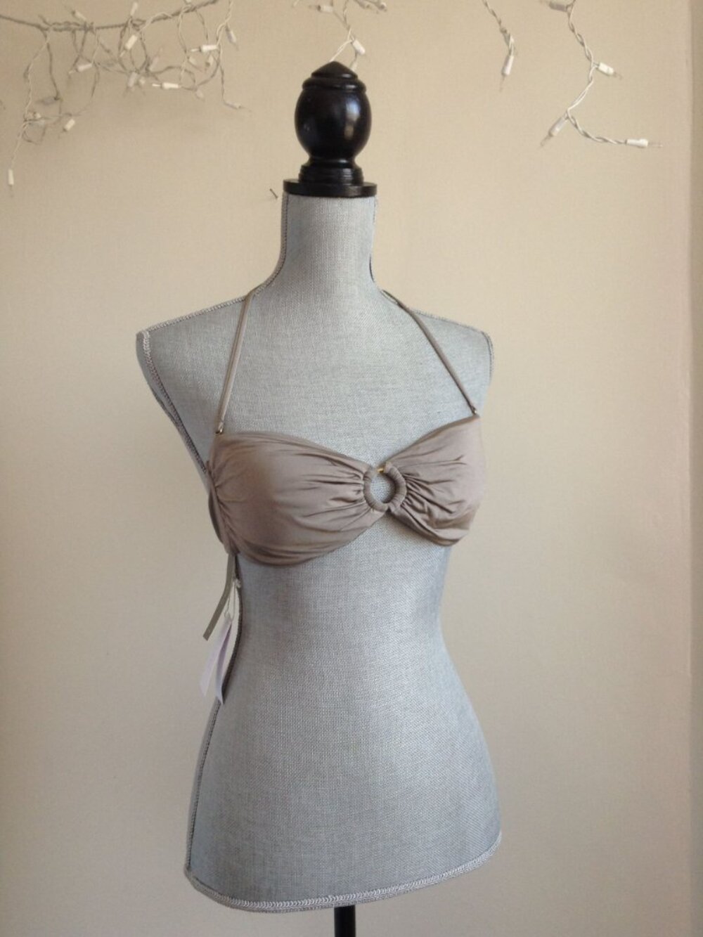 J.Crew Taupe Tan Halter Bikini Top Center O-Ring Medium M NWT Quiet Luxury Italy - Picture 14 of 14